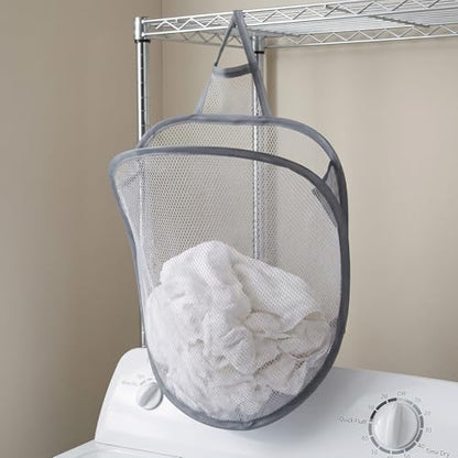 2 Pcs Hanging Laundry Basket,Small Hanging Laundry Bag,Wall-Mounted,for Space-Saving Closet, Dorm & Bathroom Organization – White & Gray Set
