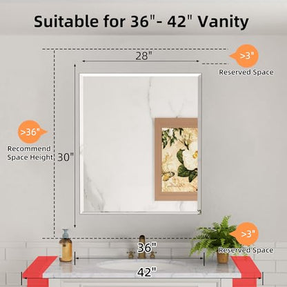 28 x 30 Inch Large Aluminum Medicine Cabinet with Beveled Mirror, Black | Soft-close Hinge, Oversized Beveled Edge Mirrored Door, Recessed or Surface Mount, Adjustable Glass Shelves - size: 28 in. x 30 in.
