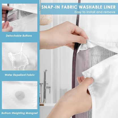 No Hook Shower Curtain with Snap in Liner 54x80 Inch Pink Daisy | Farmhouse Flower Rustic Modern Double Layers Waterproof Fabric with See Through Top Window Open Grommet Bath Curtain - color: Pink Daisy, size: 54"W x 80"L (Pack of 1)