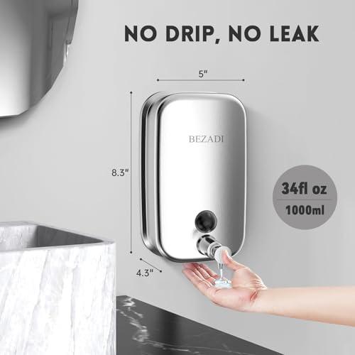 Stainless Steel Hand Soap Dispenser for Bathroom Kitchen 35fl oz/1000ml Wall Mount Liquid Soap Dispensers 8183 - size: 1000ml