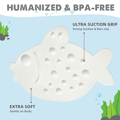 ZHICHENG Non-Slip Bathtub Mat for Kids - Soft Baby Cute Fish Shape Shower mat with Strong Suction Cups for Bathroom (White) - color: White