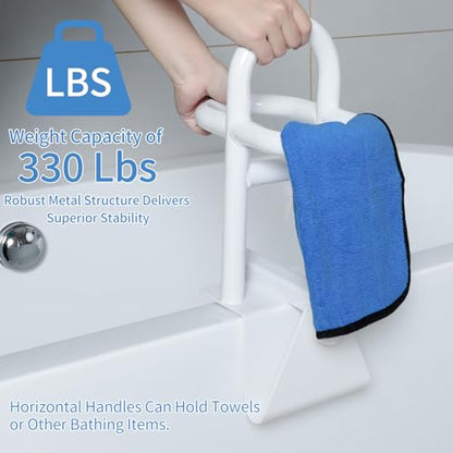 Triple Grip Adjustable Bathtub Handles for Seniors, Fits 3-Inch+ Thick Walls. Please Measure Before Purchasing Tub Grab Bars for Side of Tub, Handicap Grab Bars, Tub Handles for Elderly Balance