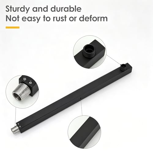 16 Inch Shower Head Extension Arm with Flange, Shower Rod, Black | Square Straight Rain Showerhead Extended Arms, Shower Pipe Extender Arm Replacement, Wall Mounted, SUS304 Stainless Steel - color: Black