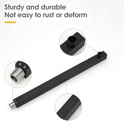 16 Inch Shower Head Extension Arm with Flange, Shower Rod, Black | Square Straight Rain Showerhead Extended Arms, Shower Pipe Extender Arm Replacement, Wall Mounted, SUS304 Stainless Steel - color: Black
