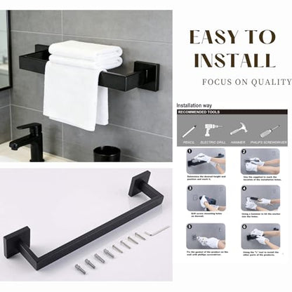 24 Inch Bathroom Towel Bar SUS304 Stainless Steel Matte Black Towel Holder Wall Mounted Heavy Duty Towel Rack Bathroom Towel Rod Modern Square Base Design(1, Matte Black, 24 Inch) - color: Matte Black, size: 24 Inch
