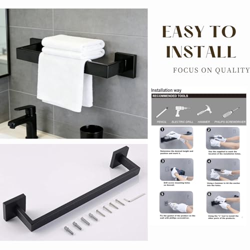20 Inch Bathroom Towel Bar SUS304 Stainless Steel Matte Black Towel Holder Wall Mounted Heavy Duty Towel Rack Bathroom Towel Rod Modern Square Base Design(1, Matte Black, 20 Inch) - color: Matte Black, size: 20 Inch