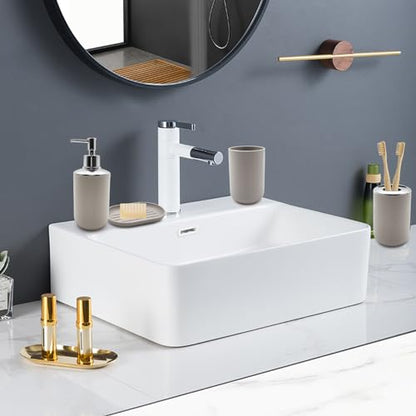 Bathroom Accessory Set, 4 pcs Shatter-Resistant Resin Bathroom Accessories Set Include Lotion Soap Dispenser Toothbrush Holder Soap Dish Modern Bathroom Decor, Gift for Home (Beige 4pcs) - style: Beige 4pcs