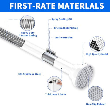 White Shower Curtain Rod 39-70 Inch Integration Tension Curtain Rod, Load 44LBS No Splice 304 Stainless Steel Adjustable Spring Heavy Duty Tension Rods for Bathroom Windows No Drill Non Slip - color: White, size: 39-70 Inch