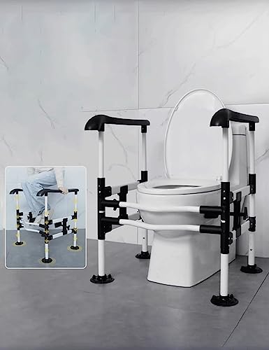 Freestanding Toilet Safety Rail - Adjustable Width and Height to fit Any Toilet, Toilet e for Seniors and Foldable Grab with Padded Handles (Black) - color: Black