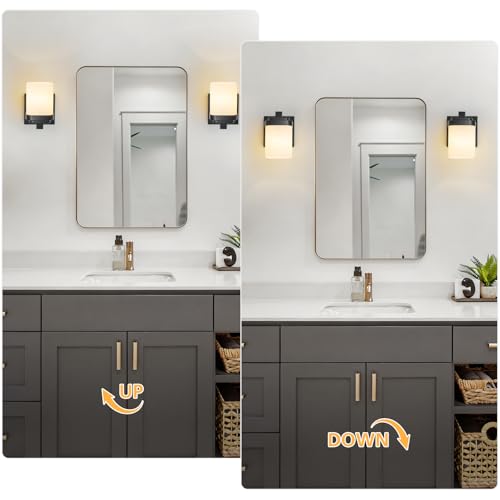4.72 Inches Bathroom Vanity Lights, 1-Light Black Bathroom Llight Fixtures Over Mirror with Milky White Square Glass Shade, Modern Farmhouse Bathroom Wall Lamp, Wall Sconces Set of Two - color: Black, size: 4.7 Inch : 1-light