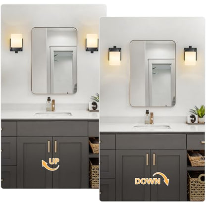 4.72 Inches Bathroom Vanity Lights, 1-Light Black Bathroom Llight Fixtures Over Mirror with Milky White Square Glass Shade, Modern Farmhouse Bathroom Wall Lamp, Wall Sconces Set of Two - color: Black, size: 4.7 Inch : 1-light