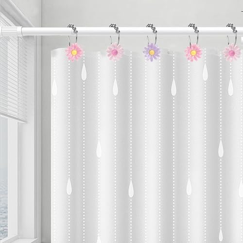Daisy Flower Decorative Shower Curtain Hooks, Set of 12, Pink and Purple,Roller Ball, Stainless Steel, Flower Decor,Rustproof,Easy Install,Home Living & Bathroom Decor,Shower Rings