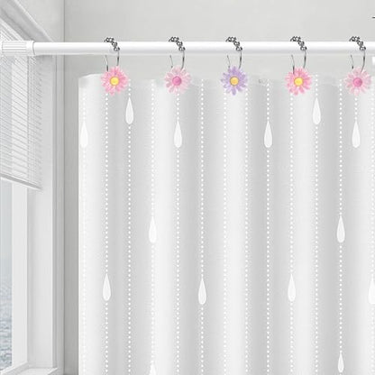 Daisy Flower Decorative Shower Curtain Hooks, Set of 12, Pink and Purple,Roller Ball, Stainless Steel, Flower Decor,Rustproof,Easy Install,Home Living & Bathroom Decor,Shower Rings