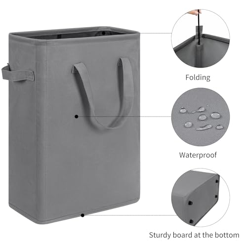 Narrow Laundry Hamper, Skinny Laundry Basket, 45L, Grey, 24" | Slim Laundry hamper for Small Spaces laundry bag with handle, Foldable clothes hampers for laundry basket organizer - color: Gray (With Handles)