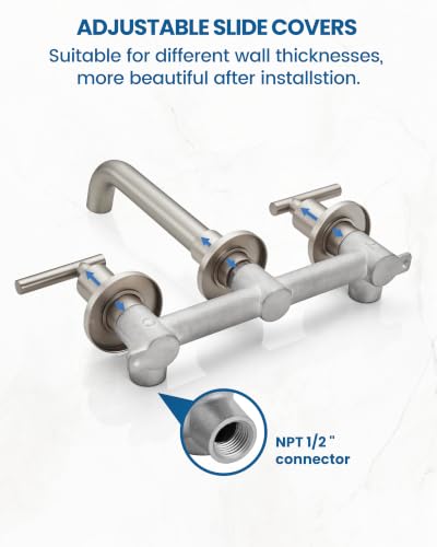 Airuida Wall Mounted Bathroom Sink Faucet,Brushed Nickel Vanity Sink Faucet | Lever Handle,3 Holes,360° Widespread Swivel Spout,Rotatable Bathroom Faucet - color: Brushed Nickel
