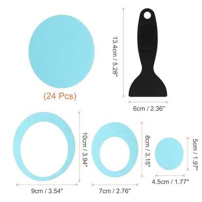 HARFINGTON 24pcs Non Slip Bathtub Stickers Bath Shower Floor 4" Anti-Slip Adhesive Sticker Tape Oval Style Decals with Scraper for Bathroom Kitchen Bathtub Treads Stairs, Blue - color: Blue