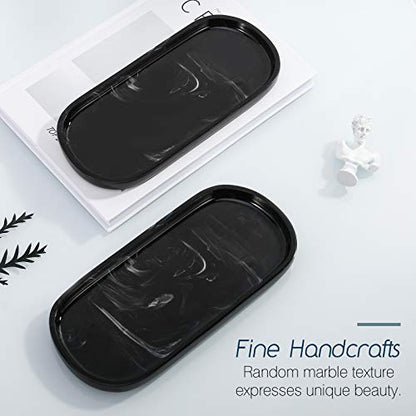 Luxspire 10" Oval Bathroom Tray for Countertop Organizer, Ink Black | S, non-slip waterproof resin, easy wipe clean, fits bath kitchen vanity, holds jewelry toiletries soap - color: E - Ink Black, style: Small