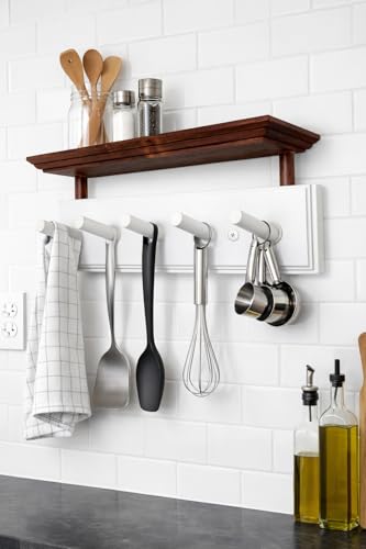 ) Matías Coat Rack Wall Mount with Shelf, 18 Inch Solid Wood Peg Rail, Wall Mounted Coat Rack with 5 Hooks, Wall Mount Shelf for Entryway, Bathroom or Bedroom (White and Natural Wood) - color: white and natural wood