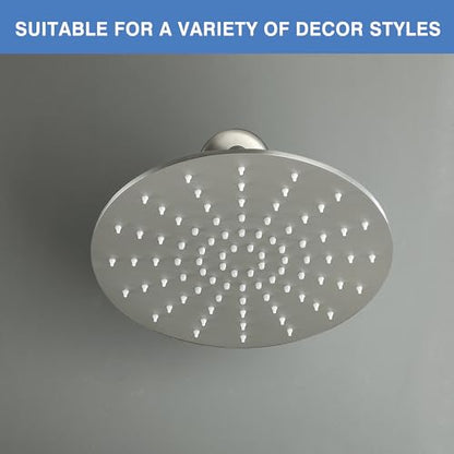 Solid Metal Rain Shower Head, Round High Flow Rainfall Shower Head with Shower Arm and Flange, Reinforced Explosion-Proof Stainless Steel Construction (10-Inch, Brushed Nickel) - color: Brushed Nickel, size: 10 Inch