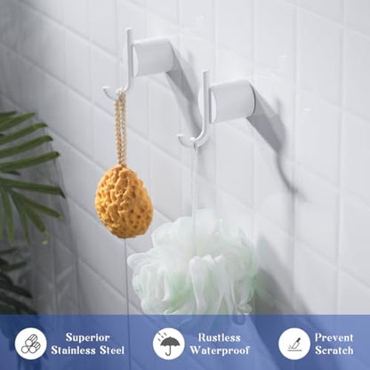 Towel Hooks,Stainless Hook for Hanging Loofah,Towels, Coat, Bath Robe Bathroom Shower,Light White 2 Pack,SW-96068-8LW-2. - color: Double Hook-Light White