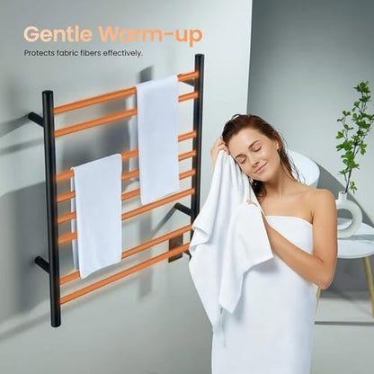 Kibi 24 Inch Wall-Mounted Electric Towel Warmer Rack– 8-Bar 304 Stainless Steel, ETL-Certified, Hardwired or Plug-in, Fast-Heat Up to 122 Degrees F – Heated Towel Rack for Bathroom (Matte Black) - color: Matte Black