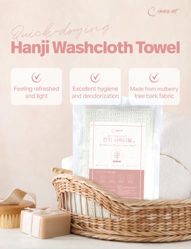 Korean Exfoliating Shower Cloth 2 Pack, Long Back Scrubber Washcloth for Body, Gentle & Quick-Dry Hanji Fabric, Soft Daily Cleansing, Made in Korea, Size (10.6 inX 37.4 in)