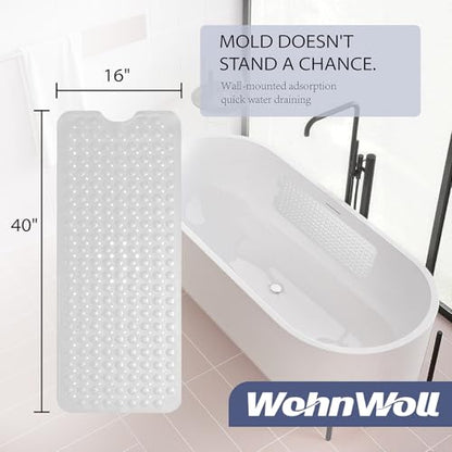 Non-Slip Bath Tub Mat, Extra Large 40x16 Inch Shower Mat with Suction Cups & Drain Holes, Quick Dry Soft Mat for Bathroom Floor Safety, Bubble Style, White - color: White