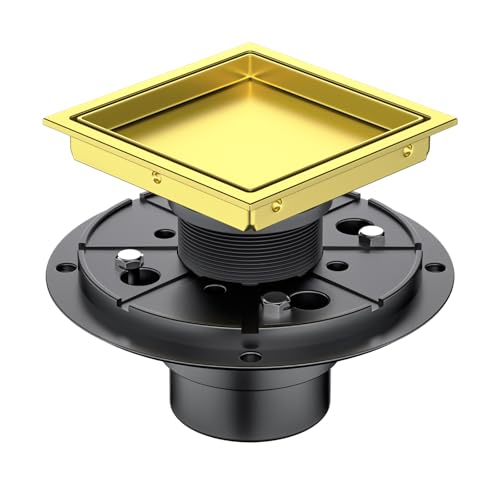 6 Inch Shower Drain Gold with Tile Insert Grate, Floor Drain Brushed 304 Stainless Steel, Including Hair Strainer - color: Gold, size: 6 IN