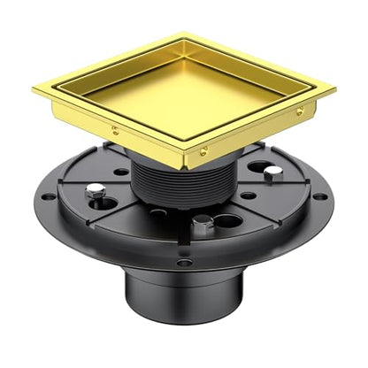6 Inch Shower Drain Gold with Tile Insert Grate, Floor Drain Brushed 304 Stainless Steel, Including Hair Strainer - color: Gold, size: 6 IN