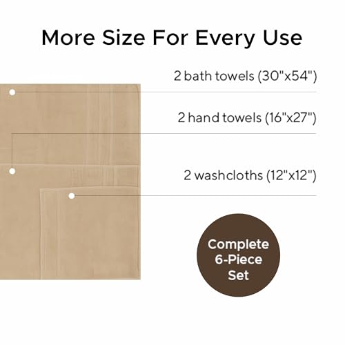 Veteran Textile LLC- 6 Pieces - Turkish Cotton - Luxury Towel Set for Bathroom & Kitchen, 2 Bath Towels, 2 Hand Towels & 2 WashCloths *Valued $79.99* (Oxford Tan) - color: Oxford Tan