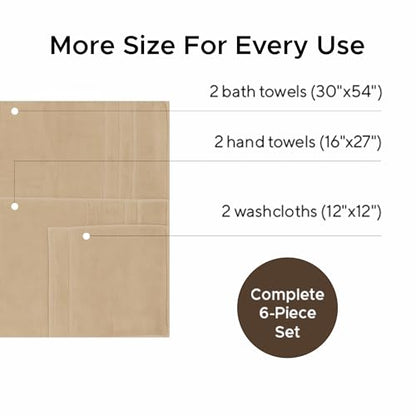 Veteran Textile LLC- 6 Pieces - Turkish Cotton - Luxury Towel Set for Bathroom & Kitchen, 2 Bath Towels, 2 Hand Towels & 2 WashCloths *Valued $79.99* (Oxford Tan) - color: Oxford Tan