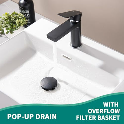 Black Sink Drain with Overflow Pop Up Sink Drain Stopper for Sink Faucet Vessel Vanity Bathroom Sink Drain Strainer with Hair Catcher Anti-Clog Strainer Matte Black, SD30-BK - style: Big Popup Cap-Black
