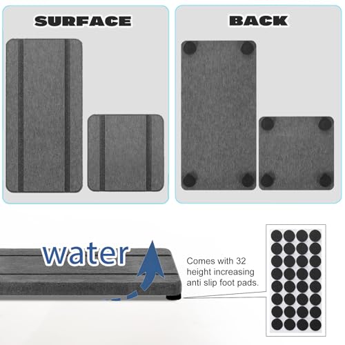 4PCS Stone Drying Trays for Bathroom Sink and Kitchen Counter, Water Absorbing Stone Tray with Diatomaceous Earth, Soap Dish and Coaster - color: Dark Gray 2stripes