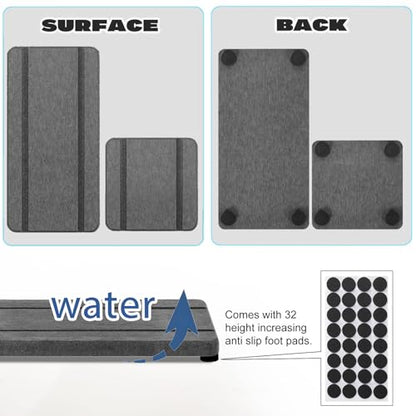 4PCS Stone Drying Trays for Bathroom Sink and Kitchen Counter, Water Absorbing Stone Tray with Diatomaceous Earth, Soap Dish and Coaster - color: Dark Gray 2stripes
