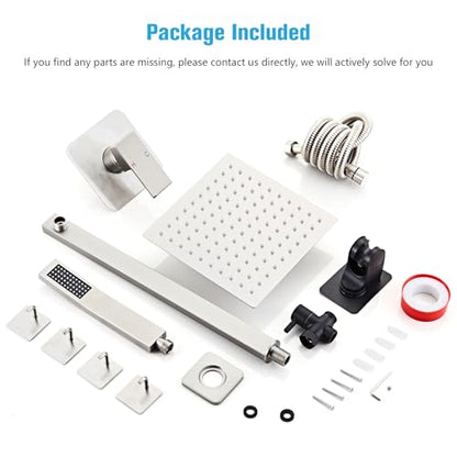 Shower Faucet Set Matte Black Bathroom Rainfall Shower System Wall Mount with 8 Inch Square Shower Head, Single Function Shower Trim Kit (8 Inch without Handheld Sprayer, Brushed Nickel) - color: Brushed Nickel, style: 8 Inch without Handheld Sprayer