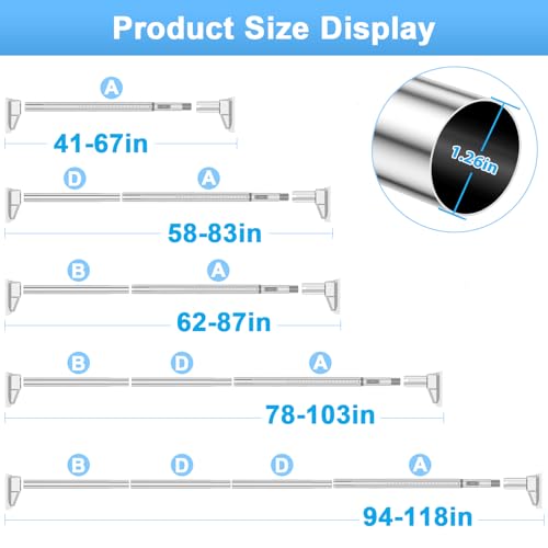 41-118 Inch Tension Curtain Rod, Silver | No Drill, Extra Long, Heavy Duty, Renter Friendly Adjustable - color: Silver, size: 41-118inch