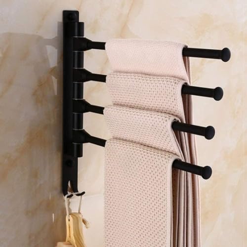 Towel Rails Space Aluminum Towel Rack, Wall Mounted Towel Rack Swivel Bars with Hooks Bathroom Rotating Towel Bar Towel Holder (Color : Black, Size : 4 Arms) - size: 4 Arms