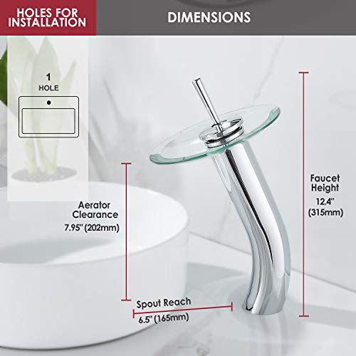 Waterfall Bathroom Faucet Glass Single Handle Solid Brass Basin Lavatory Vessel Sink Vanity Faucet, Tall, Polished Chrome … - color: Polished Chrome