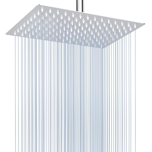 Voolan Rain Shower Head - High Flow Large Rainfall Shower Heads Made of Stainless Steel - Waterfall Bathroom Square Showerhead - Ceiling or Wall Mount (12 * 8 Inch Rectangle, Chrome) - color: Chrome, size: 12*8 Inch Rectangle