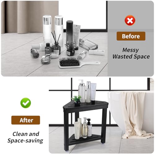 Boulphia Shower Foot Rest 14in, Acacia Wood Shower Stool for Shaving Legs (Black) - color: Black