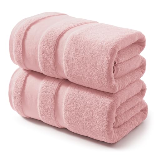REDKISS 100% Cotton Bath Towels Set of 2, Extra Large Bath Sheets 35 X 70 Inches, Super Soft, Highly Absorbent & Quick Dry Shower Towels for Bathroom, Gym, Spa, Pool & Hotel, Pink - color: Petal Pink, size: Towel Set of 2