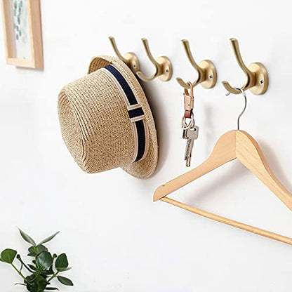4 Pack Stainless Steel Wall Hooks, Bathroom Towel Hooks for Wall Mount | Rust resistant hooks with modern design. Ideal for hanging towels, robes, clothes and accessories in any room - color: Gold