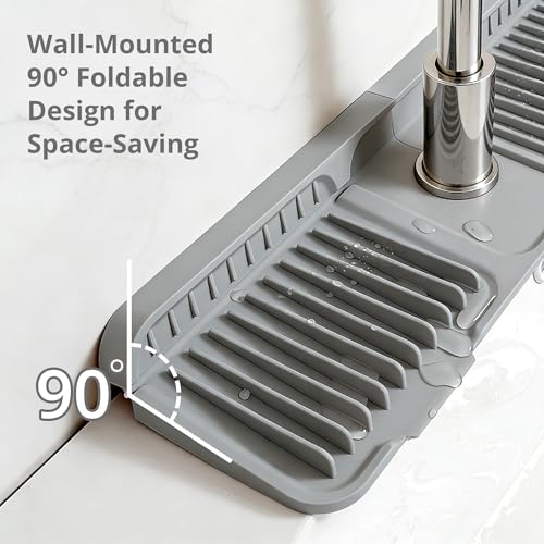 2-in-1 Silicone Kitchen Sink Organizer Draining Mat, 17.7 Inch | 7-degree sloped base, foldable, integrated storage tray, includes bonus 9.25x3.74 inch drainage tray, BPA-free