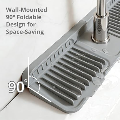 2-in-1 Silicone Kitchen Sink Organizer Draining Mat, 17.7 Inch | 7-degree sloped base, foldable, integrated storage tray, includes bonus 9.25x3.74 inch drainage tray, BPA-free