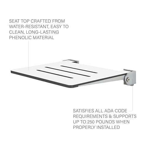 Seachrome 18 inch Silhouette Slimline Folding Wall Mount Shower Bench Seat, White Seat with White Frame - color: White Seat With White Frame