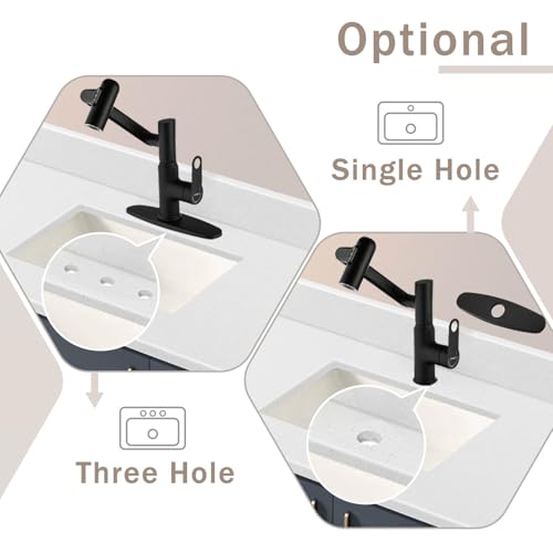 Bathroom Faucet, Rotatable Faucets with Temperature Display in Celsius (Batteries-Free), 3 Water Outlet Modes Single Hole Faucet with Sink Plate for Bathroom Sink (Matte Black) - color: Matte Black