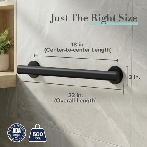 Gatco 671MX Nouveau Bathroom Grab Bar, 18 Inch ADA Compliant Shower Safety Handle, Stainless Steel Wall Mounted Bath Grab Rail, Matte Black - color: Matte Black, size: 18 Inch