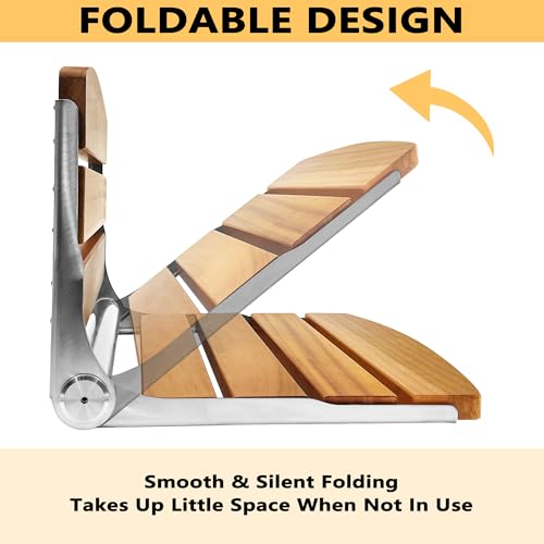 Folding Shower Seat Wall Mounted, 17.5''x13''x11'' Foldable Shower Bench,Fold Down Shower Seat,Folding Shower Seat Bench, Oak