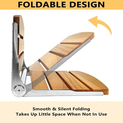 Folding Shower Seat Wall Mounted, 17.5''x13''x11'' Foldable Shower Bench,Fold Down Shower Seat,Folding Shower Seat Bench, Oak