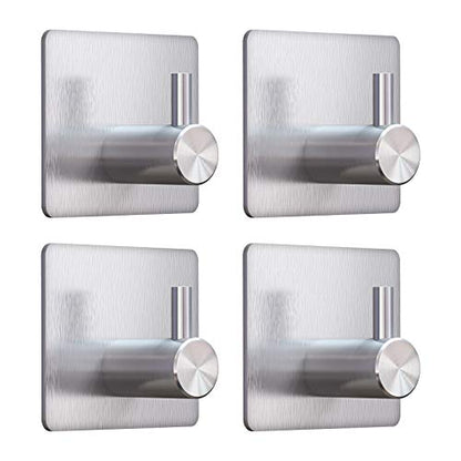 VIS'V Adhesive Towel Hooks, Shower Wall Stick on Hooks, Silver, 4 Pcs | Metal Material, Compact Design, Peel and Stick, 2 Extra Adhesive Strips, for Bathroom Kitchen Livingroom Office RV - color: Silver